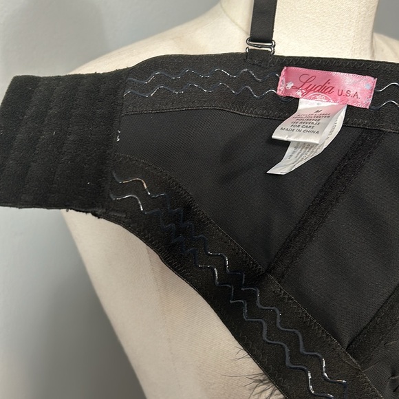 Black faux feather decorated crop top corset bra size M - Picture 9 of 12